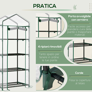 Outsunny Compact Balcony <b>Greenhouse</b> with 4 <b>Shelves</b> and Transparent PVC Cover, 70x50x160cm - Product Image 6