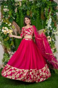 Conjunto de lehenga rosa de moda para bodas y eventos, disponible para revendedores a granel a bajo precio al por mayor. - Product Image 6