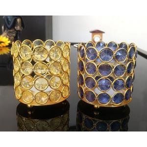 Nuevo oro y cristal azul/portavelas votivo de Metal centros de mesa redonda de lujo para la decoración de fiestas de boda en casa - Product Image 1