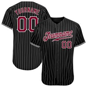 Ropa de equipo personalizada más vendida Camiseta de béisbol auténtica en blanco y negro a rayas granate-blanco personalizada - Product Image 1