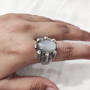 Wholesale <b>Mens</b> <b>Ring</b> New Arrival Natural Gray Moonstone Gemstone June Birthstone Ottoman Style Jewelry 925 Sterling <b>Silver</b> <b>Ring</b> - Product Image 3