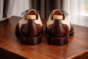 Chaussures habillées en cuir véritable souples et décontractées pour hommes, style brogue à lacets, formelles, de bureau, Oxford plates, rehaussantes, automne - Product Image 5