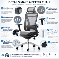 Chaise de bureau ergonomique en maille respirante à dossier haut avec appui-tête réglable pour un confort prolongé lors de la tenue assise