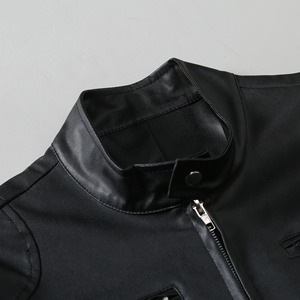 Chaqueta de PU con cuello de pie para hombre, interruptor de control con cremallera, abrigo de piel sintética - Product Image 2