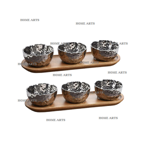 Vaisselle dernier modèle Bol de service alimentaire Bols de service à dessert en aluminium avec plateau en bois au prix le plus bas - Product Image 6