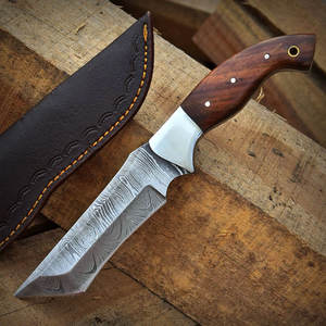 Cuchillo de Supervivencia de Acero de Damasco, Cuchillo de Camping Profesional de Espiga Completa con Hoja Soldada con Patrón - Product Image 3