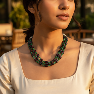 Collar de Moda para Mujer con Cuentas de Granate y Verde, Joyería Religiosa con Cadena Chapada en Oro para Boda o Regalo - Product Image 2