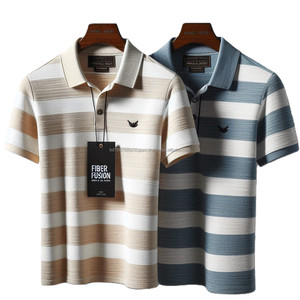 เสื้อโปโลลายทางสำหรับผู้ชายเสื้อ100% ถักด้วยผ้าฝ้าย220-240แกรมการปรับแต่งและการตัดแต่งเส้นด้ายแขนสั้นย้อมไม่ยับ - Product Image 6