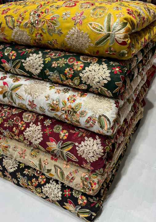 High Demand Jacquard Plain Mesh Pattern Faux Georgette Embroidery Fabric for Wedding Dresses for Apparel Use Export Price India