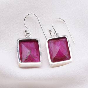 Pendientes de Plata de Ley 925 con Gema Rectangular Facetada, Joyería Hecha a Mano, Regalo Elegante para Mujer - Product Image 4