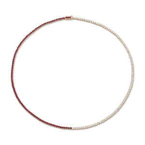 Elegante Collar de Tenis de Platino con Combinación de Diamantes (Naturales) y Rubíes para Boda, Fabricante de Joyería al por Mayor y al por Menor OEM - Product Image 1