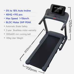 Tapis roulant avec freinage automatique et affichage LED de sécurité |   Tapis de course électrique pliable à inclinaison automatique 0%18% Vitesse 1-15m/h Garantie 3 ans - Product Image 4
