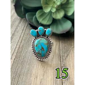 Southwest Kingman Turquoise Sterling Silver <b>Adjustable</b> <b>Ring</b> Handmade Dainty Natural Stone Jewelry - Product Image 1