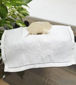 Boîte à mouchoirs en lin blanc, broderie personnalisée, rectangle, ourlet, décoration de maison, hôtel, 100% - Product Image 1