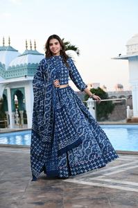 Conjunto de Lehenga Choli Dupatta con Estampado Dabu en Bloque Indigo, 100% Algodón, Ropa Étnica Tradicional para Bodas y Fiestas, Precio al por Mayor - Product Image 6
