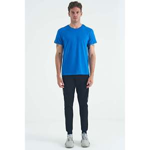 T-shirt basique à col rond pour homme Air Jones, mélange de coton et d'élasthanne de qualité supérieure, manches courtes, coupe classique, bleu Saks, modèle 88245 - Product Image 2