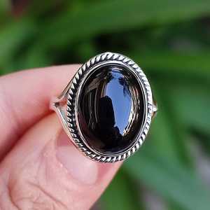 Handmade 925 Sterling Silver Black Onyx <b>Ring</b> Natural Black Gemstone Oval Jewelry Inlay July Birthstone <b>Statement</b> Promise <b>Ring</b> - Product Image 5
