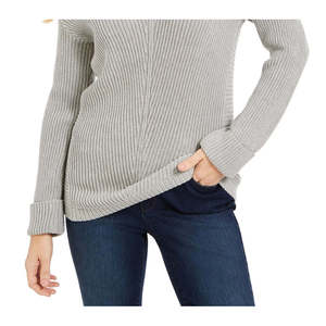 Maglione da Donna Charter Club in Cotone Premium Testurizzato con Scollo a V, Cappotto Casual Invernale con Logo Frontale, Grigio, Taglia Media per l'Autunno - Product Image 3