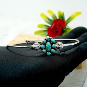 Bracelet en argent Sterling 925 fait à la main Turquoise Gemstone réglable bijoux en argent naturel pour cadeau Bracelet à la mode - Product Image 1