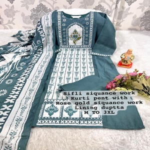 Nueva elegancia Venta caliente de viscosa con pintura a mano y Shifali Work Kurti Pant y Dupatta con compras en línea de trabajo manual puro - Product Image 1