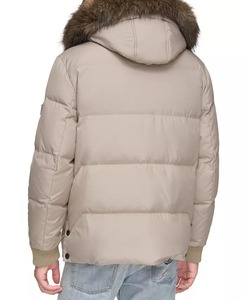 Men's Mono Riders Short Channel Quilted Bomber <b>Jacket</b> Faux <b>Fur</b> Hood Casual <b>Hooded</b> Black Shiny Waterproof Reversible Winter - Product Image 2