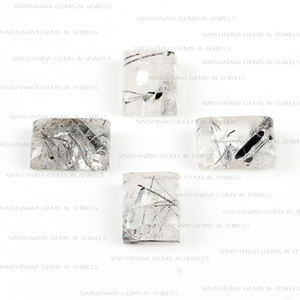 Cabujón de Cuarzo rutilado negro Natural a granel al por mayor 10x14mm rectángulo calibrado DIY fabricación de joyas piedras preciosas sueltas - Product Image 4