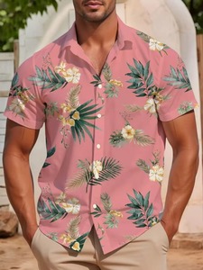 Chemise d'été à revers pour hommes Tropical Simple Floral Print Hawaiian Style Street Trend Casual Single-breasted Short-sleeved Shirt - Product Image 4