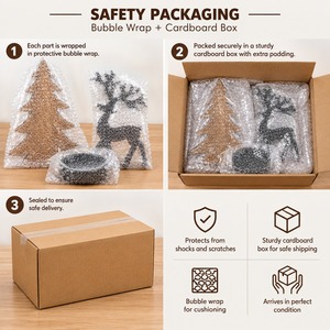 Modern <b>Wooden</b> <b>Christmas</b> <b>Tree</b> And Reindeer Decor Set Tabletop Holiday Decoration Multi Piece Package Winter Home Ornament - Product Image 4