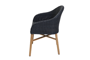 Silla de comedor de jardín moderna Dora de madera de teca maciza y ratán tejido sintético con acabado de carbón. - Product Image 6