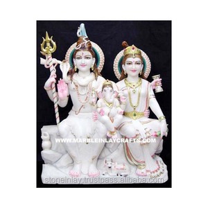 Statue de Shiva Parvati en marbre blanc Makrana - Product Image 1