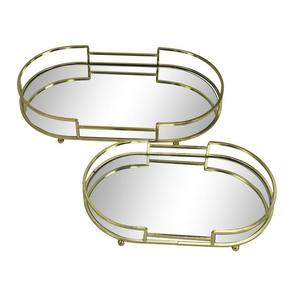 Juego de bandejas de lujo de metal dorado con espejo, bandejas decorativas redondas para mesa de centro, centro de mesa para bodas, organizador de tocador - Product Image 4