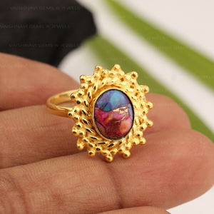 แหวนเทอร์ควอยซ์สีทองแดงดอกรักเร่สีส้มสุดอินเทรนด์ขนาด8x10มม. รูปไข่925เงินสเตอร์ลิง18K ชุบทองเครื่องประดับแนวโบฮีเมียน - Product Image 5