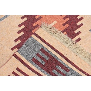 พรมตุรกีโบราณขนาดเล็ก 2.4x3.8 ฟุต สีแดงเบจขอบสีขาว ทำจากขนสัตว์ - Product Image 4