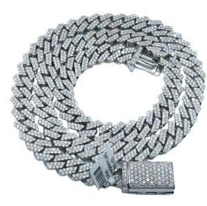 10MM DIAMOND CUBAN <b>CHAIN</b> VVS1 Moissanite With 14k White Gold Finished In Sterling <b>Silver</b> 925 , The Diamond Tester - Product Image 2