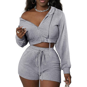 Custom Light Grey Washed Wide Leg <b>Sweat</b> <b>Pants</b> and Tshirt 2 Piece Lounge <b>Women</b> Crop Top Jogger Set - Product Image 1