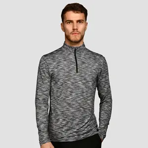 Logo réfléchissant léger respirant gris platine 88% Polyester 12% élasthanne Slim Fit hommes Trail 1/4 Zip manches longues chemise