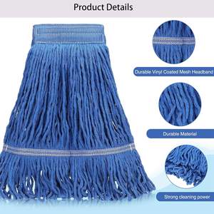 Balai plat pliable auto-essoreur écologique avec panier en plastique et pédale métallique, en fil recyclé industriel de type Kentucky, à boucles coupées - Product Image 4