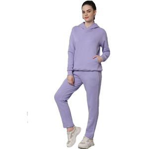 Custom Logos On Premium Cotton Tracksuit Set <b>Purple</b> Sweatsuit Hoodie Jogger Women's Active Bottoms Wholesale - Product Image 1