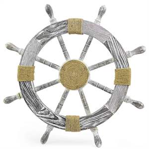 Nautical Decorative Premium Pine Wood Ship Wheel With Rope Center Motif Captain Maritime Beach <b>Home</b> <b>Decor</b> <b>Gift</b> - Product Image 1