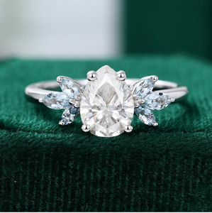2.5ctw 5*7ลูกแพร์และ2.5*5 Marquise Moissanite เพชรแหวนหมั้น S925หรูหราสีเงินที่มีหินด้านข้างสำหรับงานแต่งงานหรือของขวัญ - Product Image 1