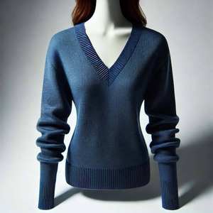 Autumn Winter <b>Womens</b> Sweater Fashion Long Sleeve, <b>Warm</b> Casual V-Neck, 100% Cotton, Breathable, Anti-Wrinkle with Front Logo - Product Image 2