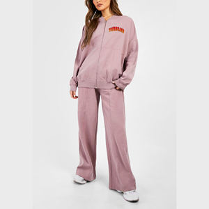 Chándal con cremallera de alta calidad para mujer parche bordado personalizado Sudadera con capucha y pantalones de chándal 100% algodón transpirable señoras conjunto de 2 piezas - Product Image 4