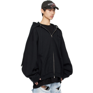 Sudadera con capucha y cremallera de algodón grueso para hombre, capa desmontable negra, nueva moda personalizada - Product Image 1