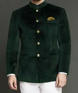 伝統的なインドのラジャスタニデザインメンズグリーンスモーキングジャケットデザイナージョードプリ花婿ウェディングブレザーインドの卸売業者