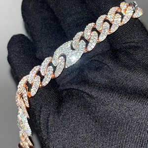 RB Gems 15mm 2 rangées plaqué or 14 carats VVS Moissanite Bracelet argent 925 glacé Moissanite Chaîne Style cubain Hip Hop Fine Charm - Product Image 3