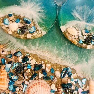 Bandeja de resina azul con pétalos de flores de piedras y bandeja decorativa hecha a mano con purpurina para decoración de mesa y uso de regalos de la India - Product Image 6