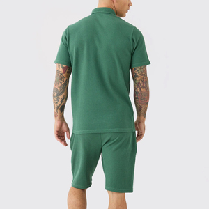 Traje deportivo informal de verano para hombre hecho a medida, conjunto corto transpirable de 2 piezas, camisa y pantalones cortos de algodón 100% para gimnasio y ropa al aire libre - Product Image 2
