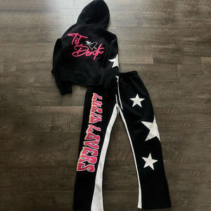 Conjunto de Dos Piezas para Hombre de Invierno con Estampado Gráfico Personalizado OEM ODM, 100% Algodón, Pantalones Deportivos Acampanados, Sudadera con Capucha, Talla Grande - Product Image 2