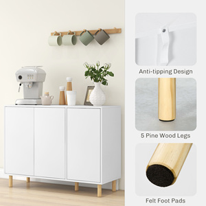 HOMCOM Aparador moderno con 2 armarios y 3 estantes en madera, 107x40x80 cm, blanco - Product Image 6