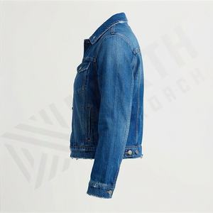 Trendy Cropped Women Denim Jacket Frayed Hem Distressed Finish Modern Streetwear Outfits Fashion Casual <b>Coat</b> Customized Color - Product Image 3